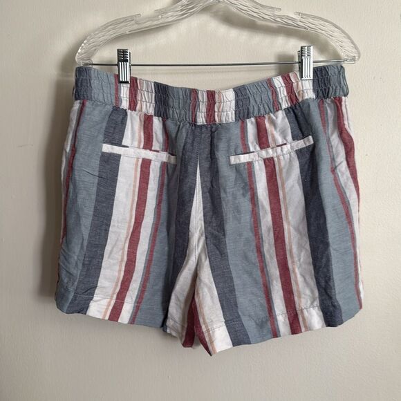 LOFT Linen Blend Striped Shorts Medium Blue Red White Elasticβ Waist Casual - Picture 6 of 7